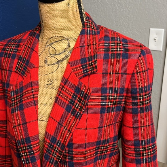 PENDLETON PETITES WOOL 1980’s PLAID RED LABEL BLAZER SIZE MEDIUM PETITE - Picture 3 of 16